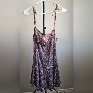 Brown Floral Spaghetti Strap Dress